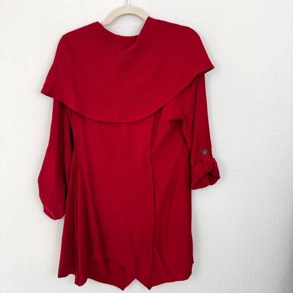 Ali Miles Womens Tunic Top Blouse Size L Lagenlook Artsy Flowy Roll Tab Red - Picture 3 of 7